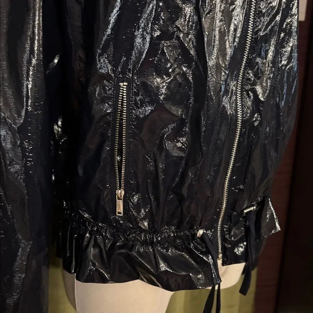 DKNY Shiny faux patent leather lightweight Navy Bomber Jacket, S - Picture 7 of 11